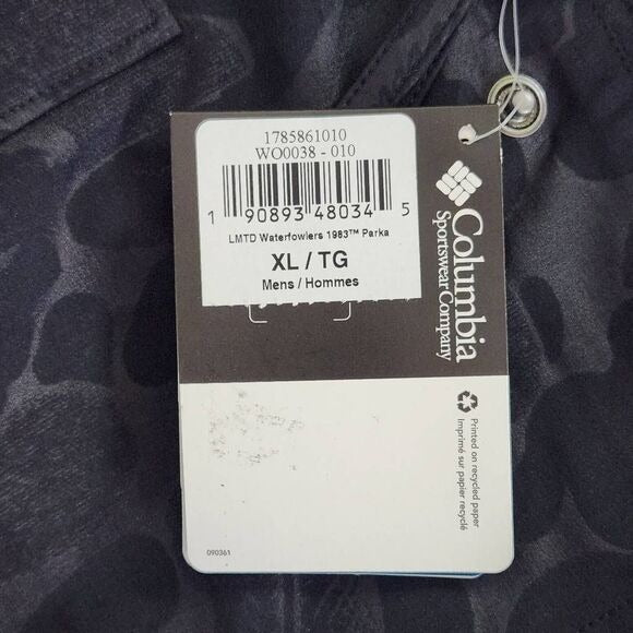 Columbia Waterfowl Print Black Waterproof Parka Jacket Size XL NWT