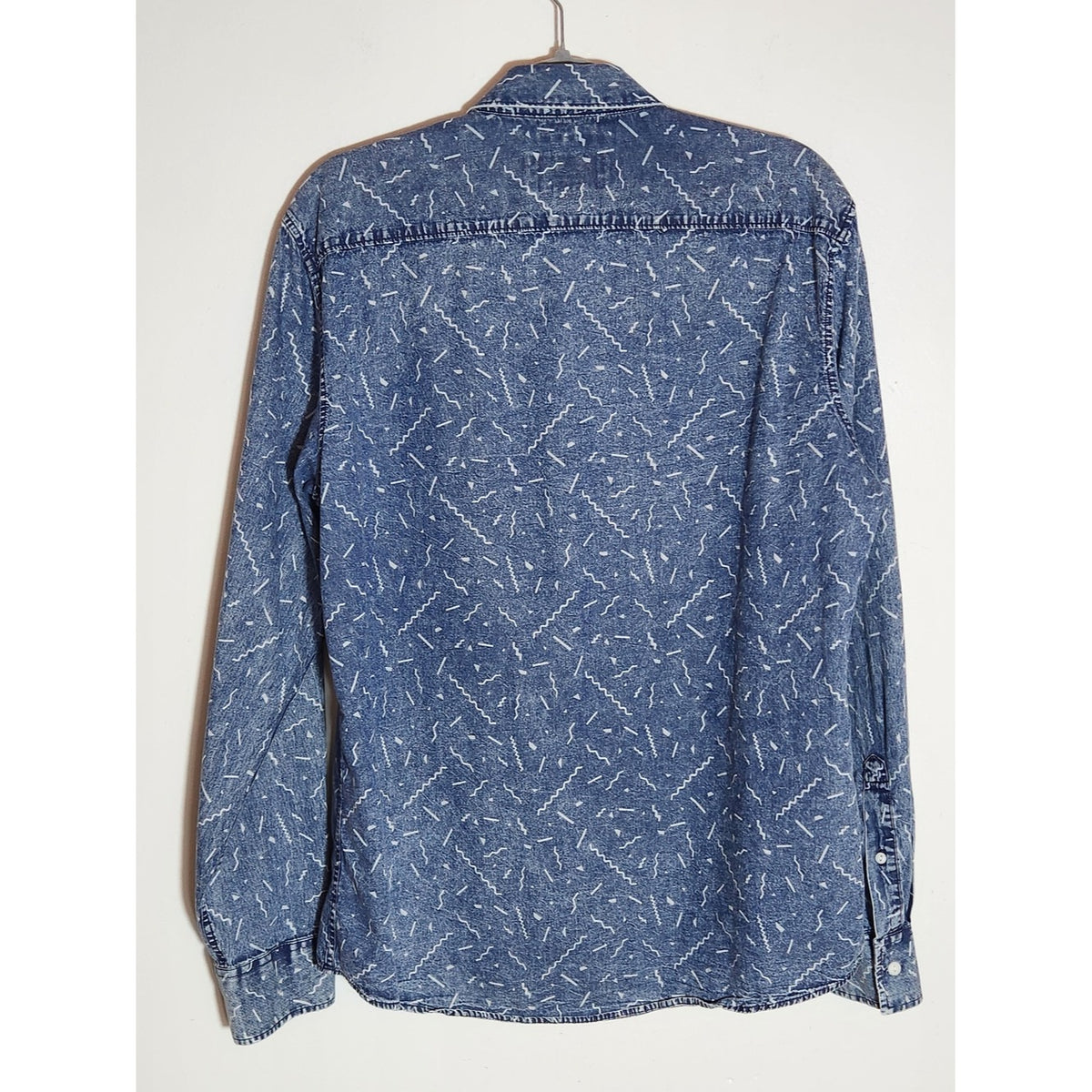 American Rag Blue Chambray Retro 80s Print Button Down Shirt Size Large