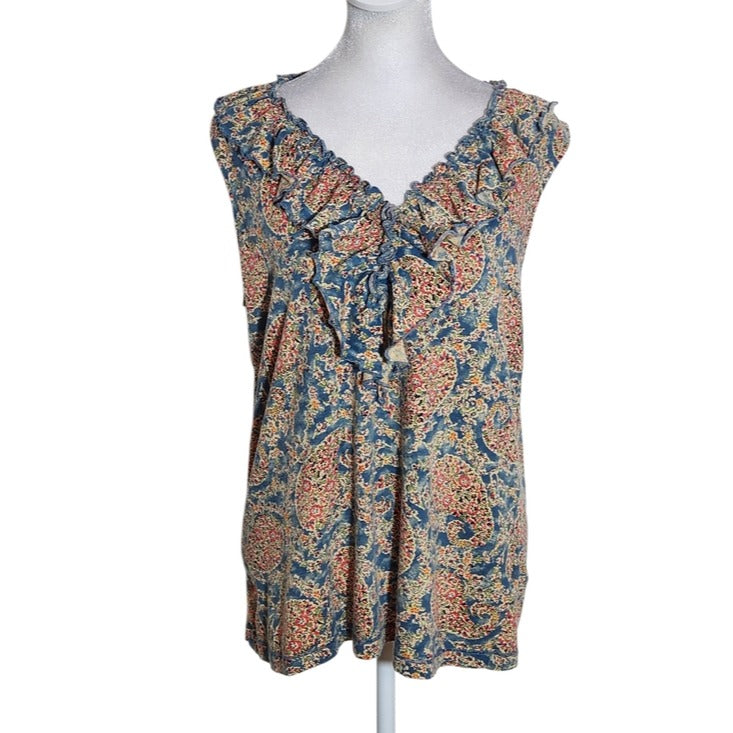 Lauren Jeans Co Ralph Lauren Blue and Pink Paisley Sleeveless Top Size 1X