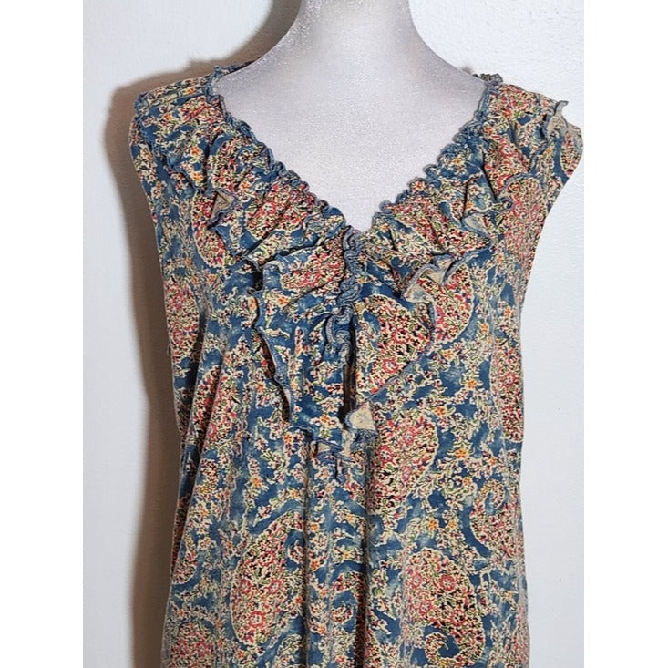 Lauren Jeans Co Ralph Lauren Blue and Pink Paisley Sleeveless Top Size 1X