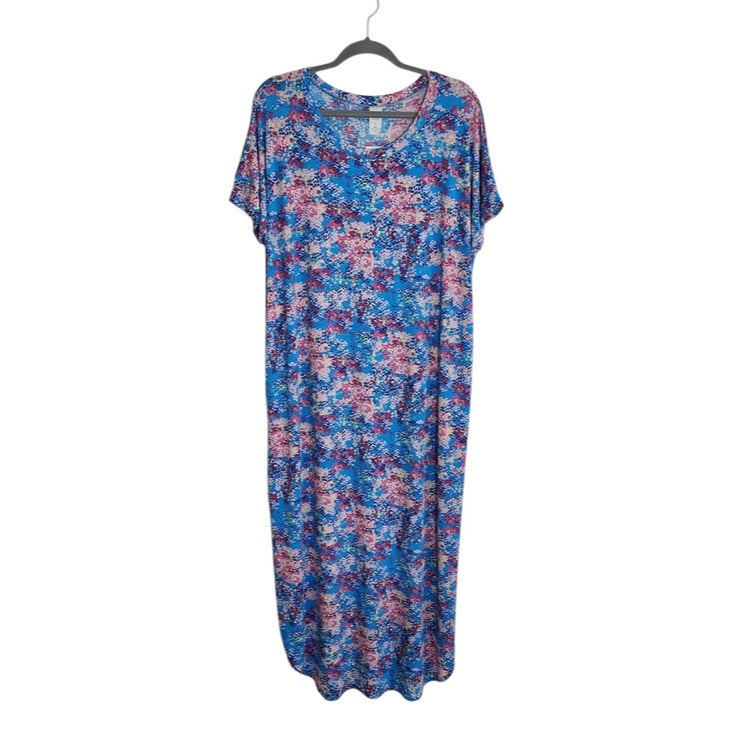 Blue and Pink Floral Print Maxi Dress Size Large NWOT