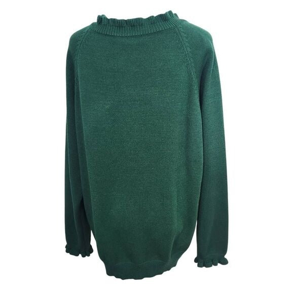 BTFBM Green Sweater with Ruffle and Button Detail Size XL Green Knit Sweater New