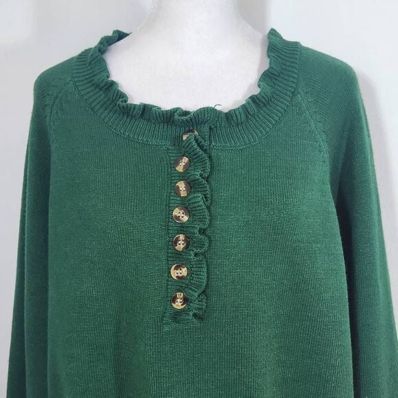BTFBM Green Sweater with Ruffle and Button Detail Size XL Green Knit Sweater New
