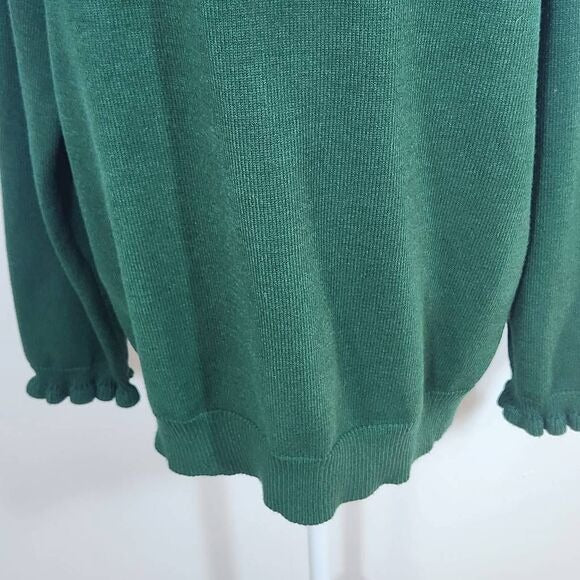 BTFBM Green Sweater with Ruffle and Button Detail Size XL Green Knit Sweater New