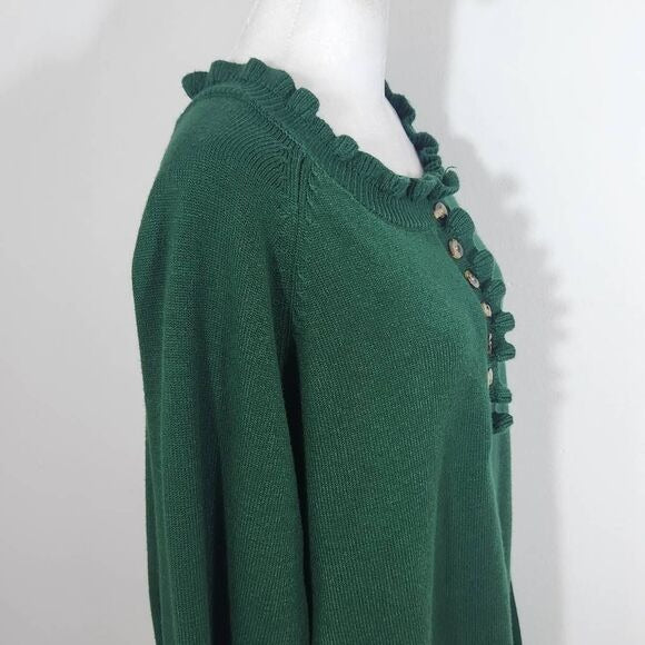 BTFBM Green Sweater with Ruffle and Button Detail Size XL Green Knit Sweater New