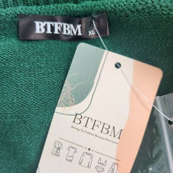 BTFBM Green Sweater with Ruffle and Button Detail Size XL Green Knit Sweater New