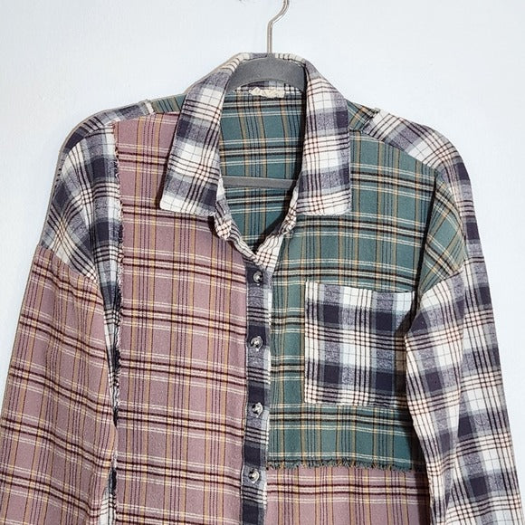 Hem & Thread Multi-Color Plaid Flannel Button Down Shirt Size Medium