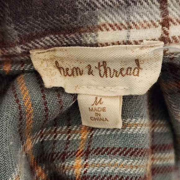 Hem & Thread Multi-Color Plaid Flannel Button Down Shirt Size Medium