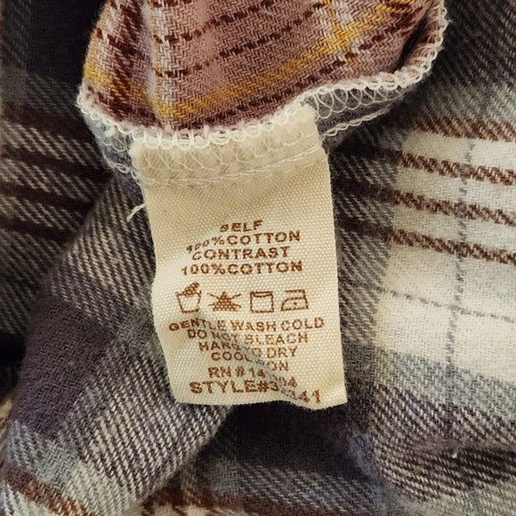 Hem & Thread Multi-Color Plaid Flannel Button Down Shirt Size Medium