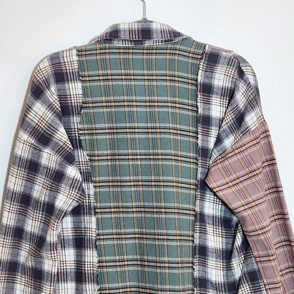 Hem & Thread Multi-Color Plaid Flannel Button Down Shirt Size Medium