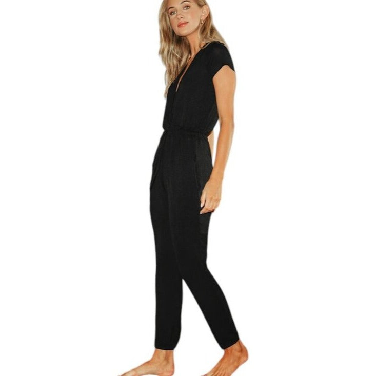 Lulus Black Surplice Jumpsuit Size Large NWT
