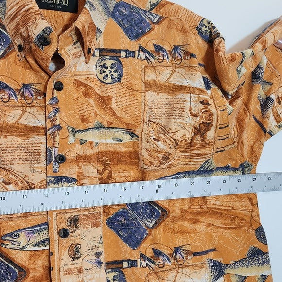 RedHead Orange and Blue Fishing Print Button Down Shirt Size Large