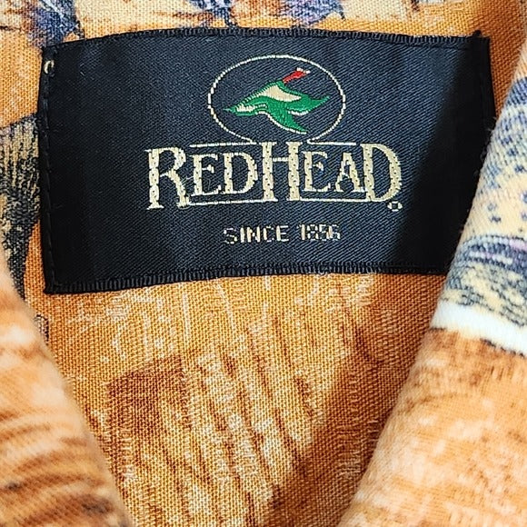 RedHead Orange and Blue Fishing Print Button Down Shirt Size Large