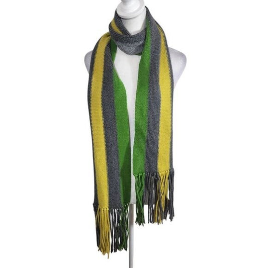 Lands' End Gray Stripe Knit Scarf with Fringe One Size Preppy Stripe Scarf