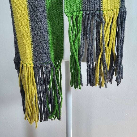Lands' End Gray Stripe Knit Scarf with Fringe One Size Preppy Stripe Scarf