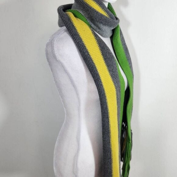 Lands' End Gray Stripe Knit Scarf with Fringe One Size Preppy Stripe Scarf