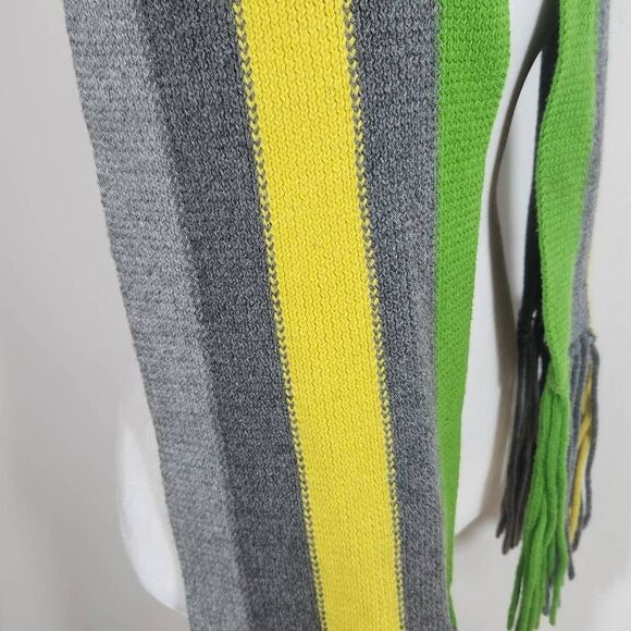Lands' End Gray Stripe Knit Scarf with Fringe One Size Preppy Stripe Scarf