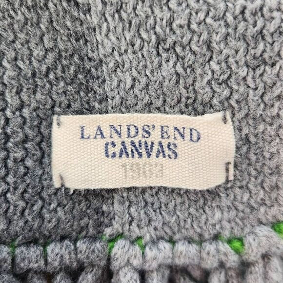 Lands' End Gray Stripe Knit Scarf with Fringe One Size Preppy Stripe Scarf