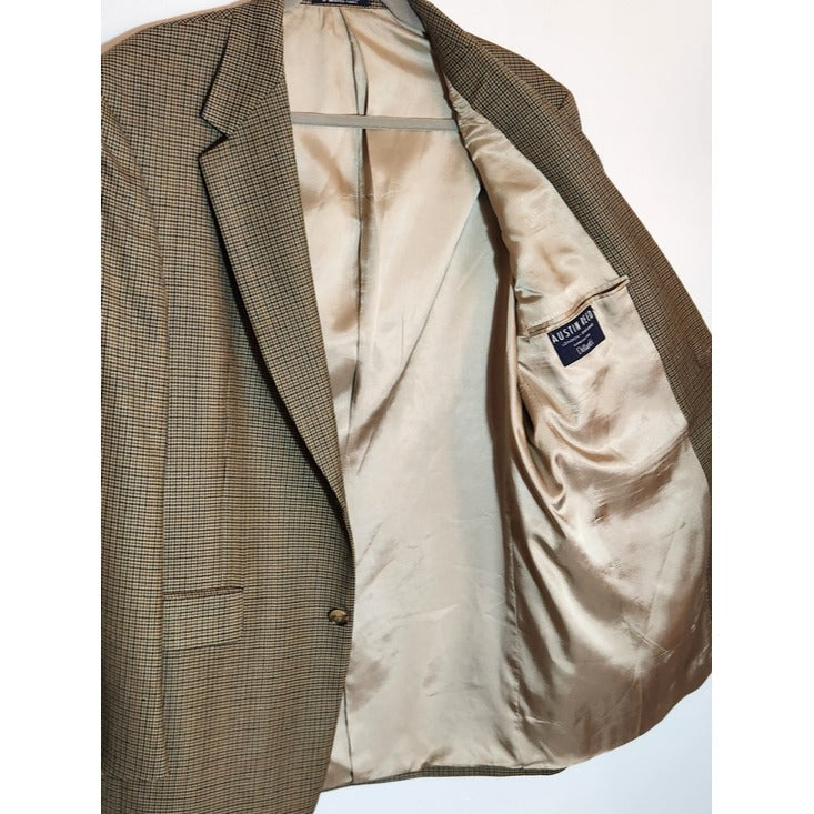 Austin Reed Brown Plaid Houndstooth Wool Sport Coat Size 41R