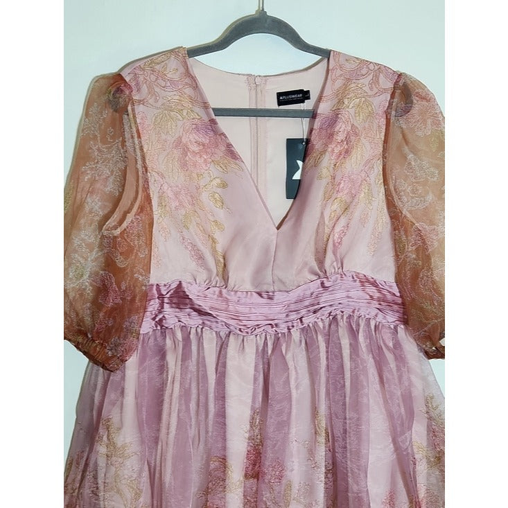 XPlusWear Womens Pink Floral Taffeta Cocktail Dress Size Large NWT Wedding Guest