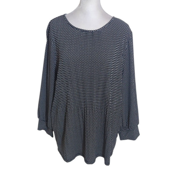 Adrianna Papell Black and White Polka Dot Blouse Size Large