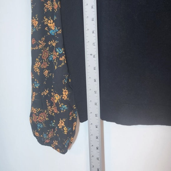 Daniel Rainn Black Knit Top With Sheer Floral Sleeves Size Small NWT
