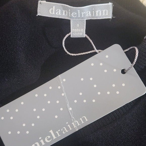 Daniel Rainn Black Knit Top With Sheer Floral Sleeves Size Small NWT