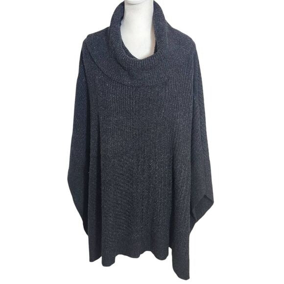 Caslon Gray Poncho Sweater Size Medium/Large Chunky Cowl Neck Gray Sweater