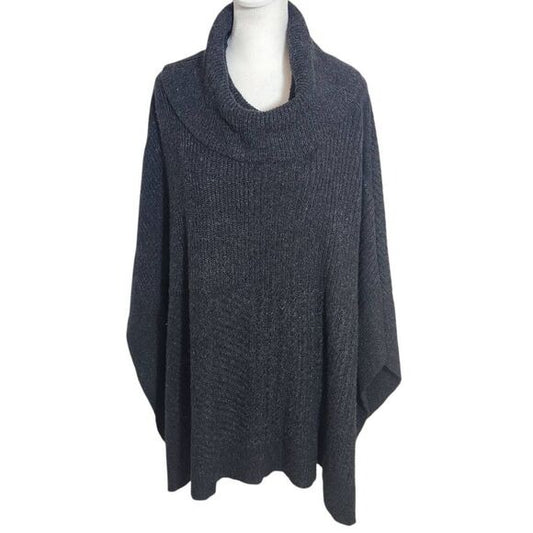 Caslon Gray Poncho Sweater Size Medium/Large Chunky Cowl Neck Gray Sweater