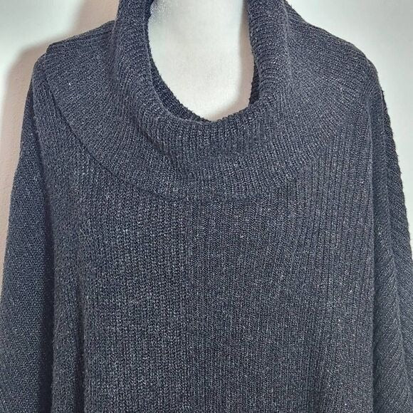 Caslon Gray Poncho Sweater Size Medium/Large Chunky Cowl Neck Gray Sweater
