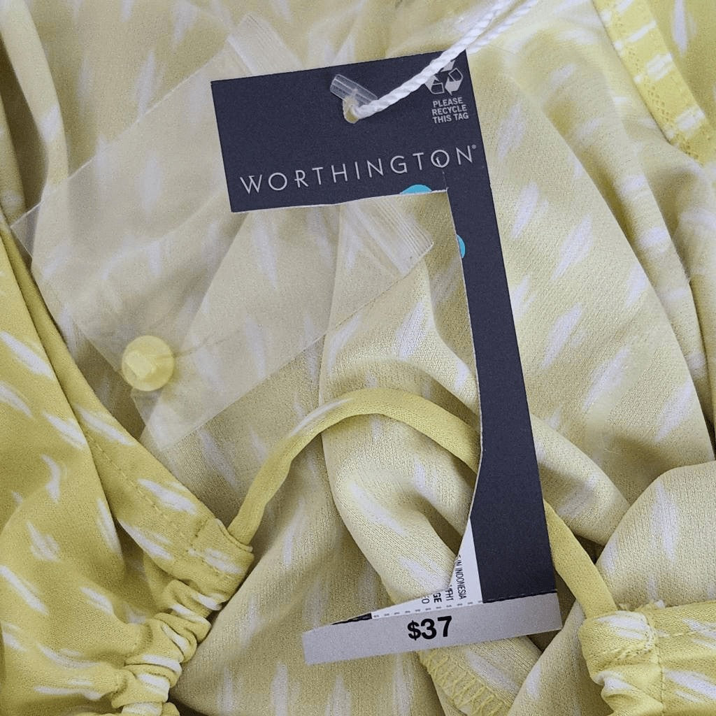 Worthington Yellow Print Halter Style Blouse Size Large NWOT Yellow Print Top