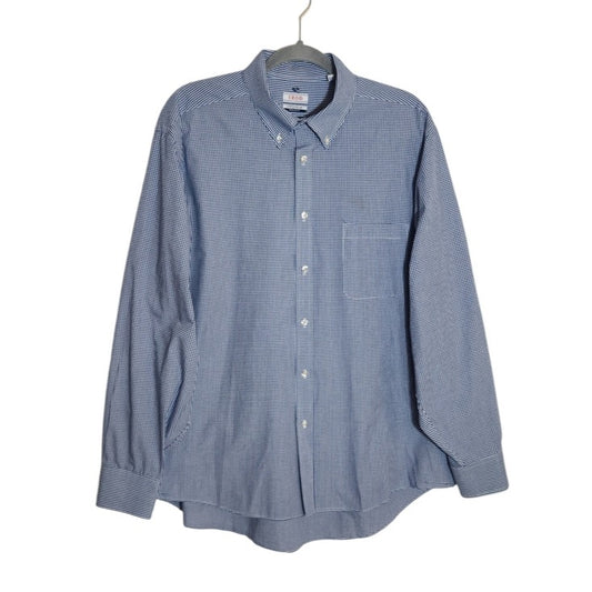 Izod Navy and White Mini Check Buttondown Dress Shirt Size 17.5 34/35