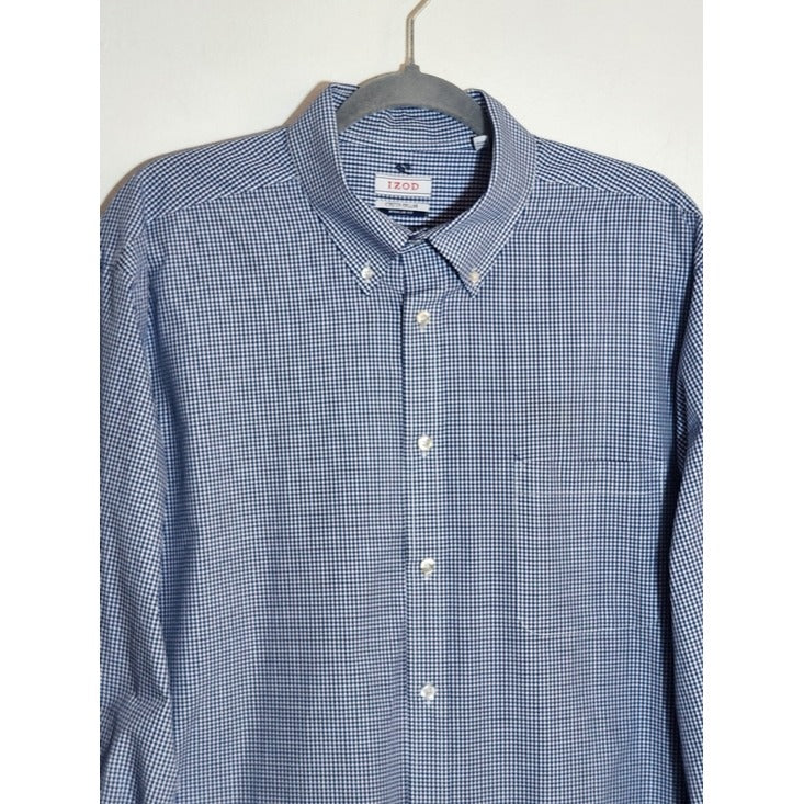 Izod Navy and White Mini Check Buttondown Dress Shirt Size 17.5 34/35