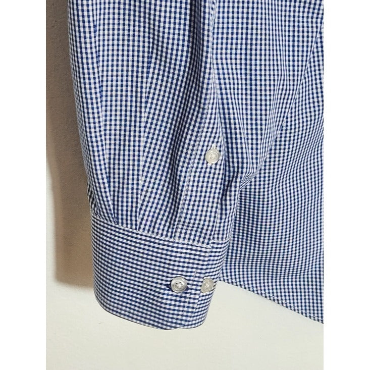 Izod Navy and White Mini Check Buttondown Dress Shirt Size 17.5 34/35