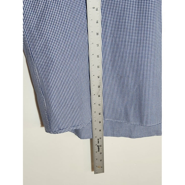 Izod Navy and White Mini Check Buttondown Dress Shirt Size 17.5 34/35