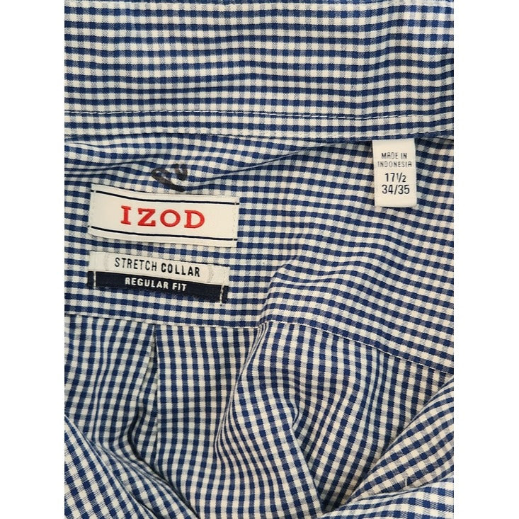 Izod Navy and White Mini Check Buttondown Dress Shirt Size 17.5 34/35