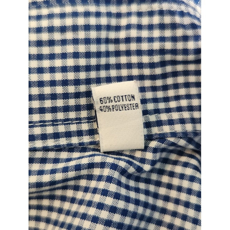 Izod Navy and White Mini Check Buttondown Dress Shirt Size 17.5 34/35