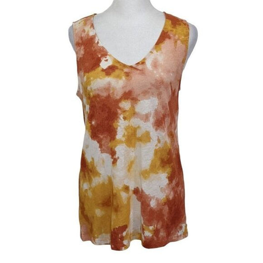 Ann Taylor Tank Top Size XS Orange V-neck Colorful Linen Top