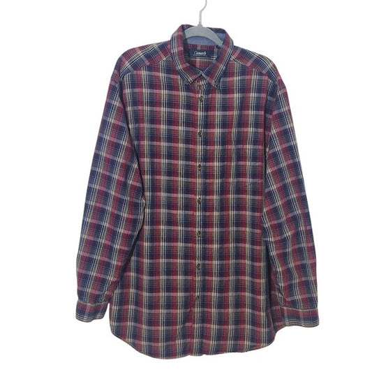 Roundtree & Yorke Casuals Red and Navy Plaid Button Down Shirt Size XL Tall