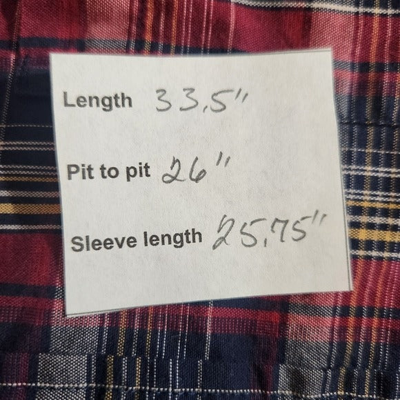 Roundtree & Yorke Casuals Red and Navy Plaid Button Down Shirt Size XL Tall