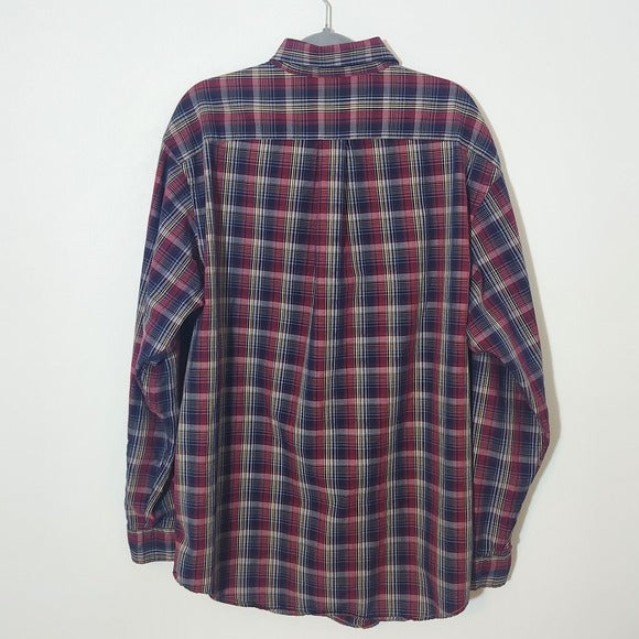 Roundtree & Yorke Casuals Red and Navy Plaid Button Down Shirt Size XL Tall