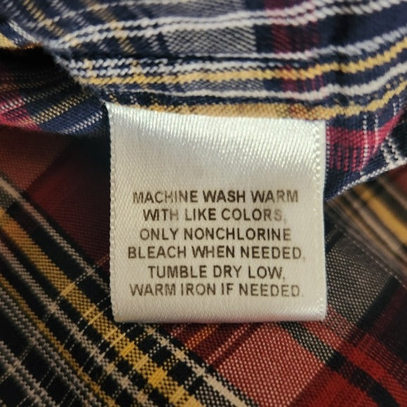 Roundtree & Yorke Casuals Red and Navy Plaid Button Down Shirt Size XL Tall