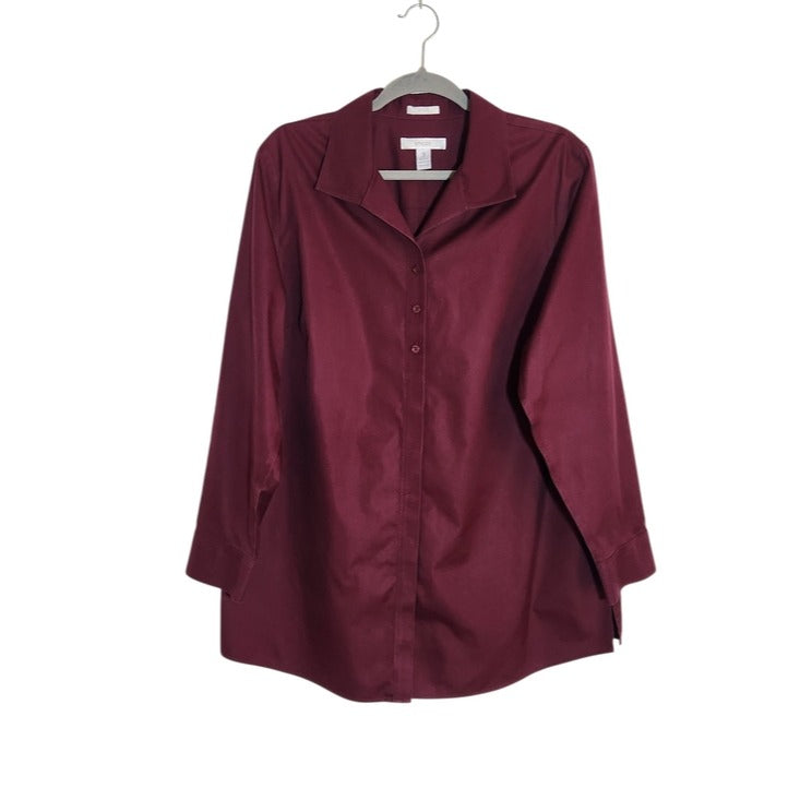 Chico's Burgundy Long Sleeve Button Up Tunic Size XL