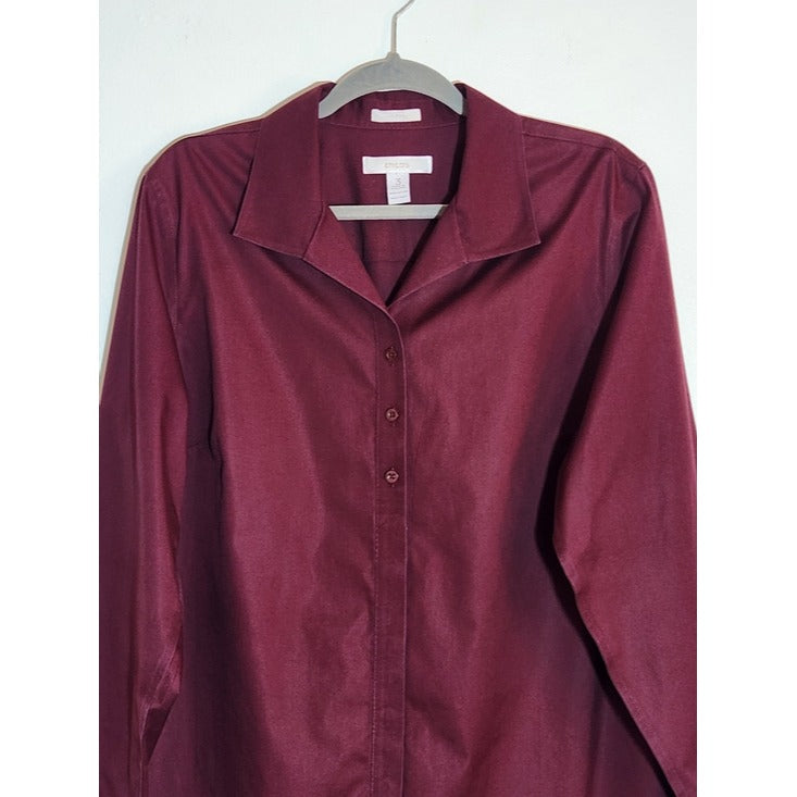 Chico's Burgundy Long Sleeve Button Up Tunic Size XL