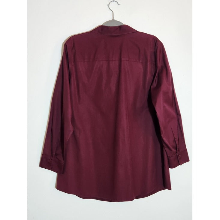 Chico's Burgundy Long Sleeve Button Up Tunic Size XL