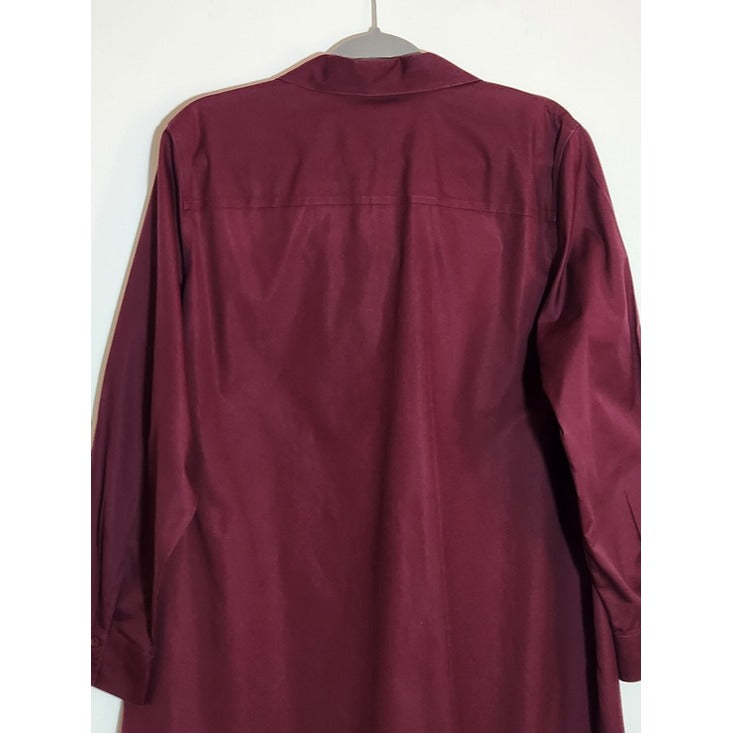Chico's Burgundy Long Sleeve Button Up Tunic Size XL