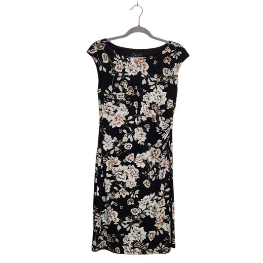Connected Apparel Black Floral Sheath Dress Size 4 Wedding Guest Dress