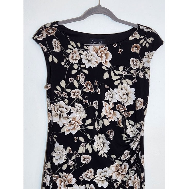 Connected Apparel Black Floral Sheath Dress Size 4 Wedding Guest Dress