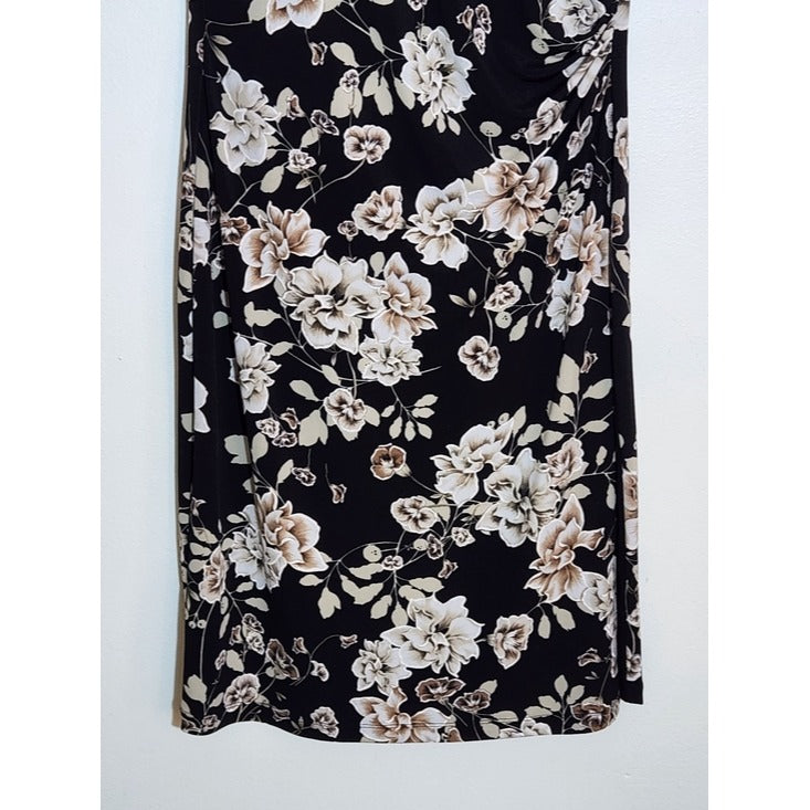 Connected Apparel Black Floral Sheath Dress Size 4 Wedding Guest Dress