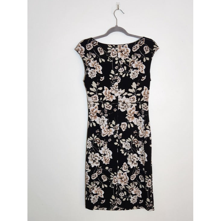 Connected Apparel Black Floral Sheath Dress Size 4 Wedding Guest Dress